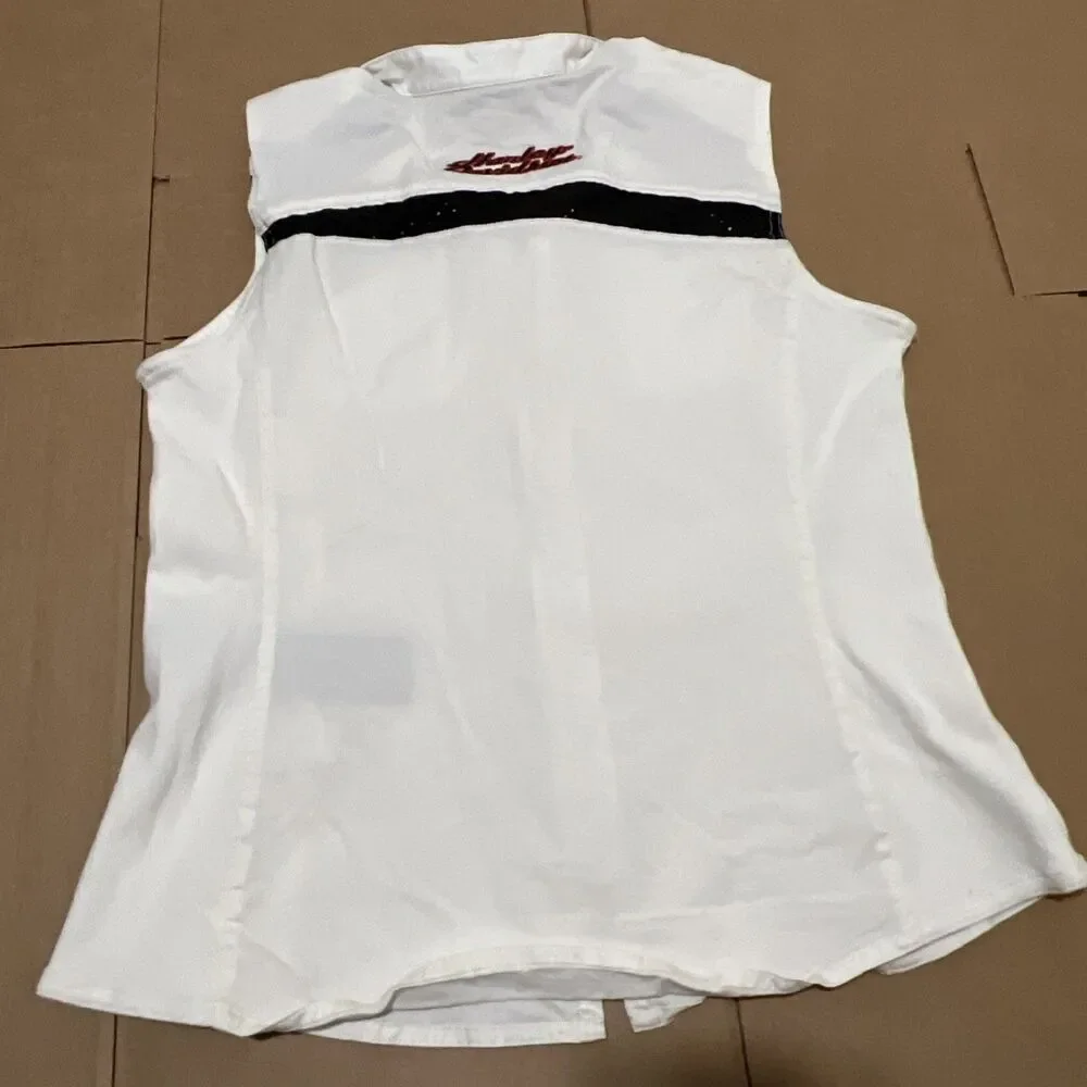 Harley Davidson Vest White Sleeveless Motorcycle Biker Y2K Embroidered Womens L - Picture 5 of 9